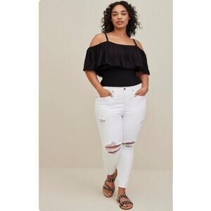 Torrid Women's Top Size 0 (L-12) Crinkle Gauze Cold Shoulder Ruffle Top Black